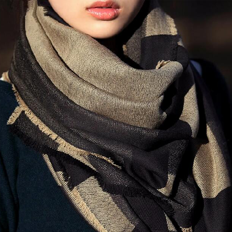 Soft Wool Scarves Black Striped Women Winter Scarf